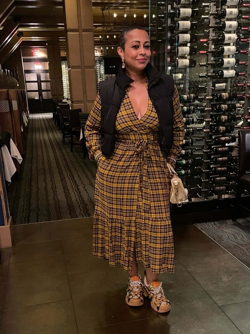Anthropologie Yellow and Black Plaid Maxi Wrap Dress - Picture 4 of 12
